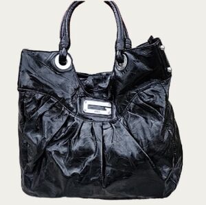 Vintage Capacious GUESS Black Patent Faux Leather Shoulder BAG